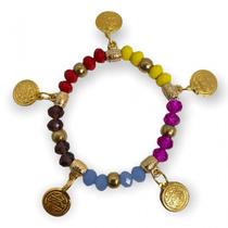 Pulseira Cigana Azul Escuro Cristal e Silicone Com Moedas