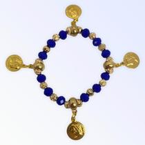 Pulseira Cigana Azul Escuro Cristal e Silicone Com Moedas Pulseira Cigana Azul Escuro Cristal e Silicone Com Moedas
