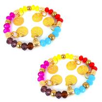 Pulseira Cigana com Moedas Artesanal Sorte Proteção Espiritual Umbanda Candomblé Kit 2 Und