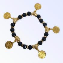 Pulseira Cigana Preta cristal e silicone com moedas