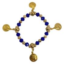 Pulseira Cigana ul Escuro Cristal E Silicone Com Moedas Pulseira Cigana ul Escuro Cristal E Silicone Com Moedas