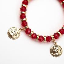 Pulseira Cigana Vermelha Cristal e Silicone com Moedas