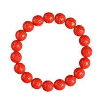Pulseira Cinnabar com miçangas esculpidas em mantra de seis palavras de 8 mm Pulseira Cinnabar com miçangas esculpidas em mantra de seis palavras de 8 mm