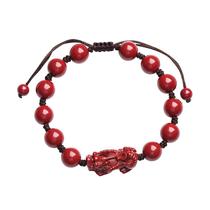 Pulseira Cinnabar com pingente de Pi Xiu esculpido para homens e mulheres Pulseira Cinnabar com pingente de Pi Xiu esculpido para homens e mulheres