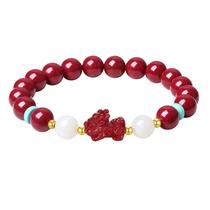 Pulseira Cinnabar para mulheres com pingente Pi Xiu e jade branco Pulseira Cinnabar para mulheres com pingente Pi Xiu e jade branco