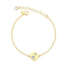 Pulseira Circulo Com Dois Corações Cravejado Com Pedras Dourada
