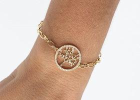 Pulseira Círculo e Árvore com Zircônia Cristal e Fecho de Bóia Banhada em Ouro 18K Pulseira Círculo e Árvore com Zircônia Cristal e Fecho de Bóia Banhada em Ouro 18K