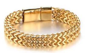 Pulseira clássica Corrente Dourado masculina aço inoxidável fivela magnética metal