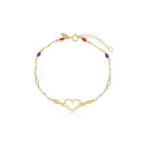 Pulseira Colorida Com Coração Banhada A Ouro 18K Pulseira Colorida Com Coração Banhada A Ouro 18K