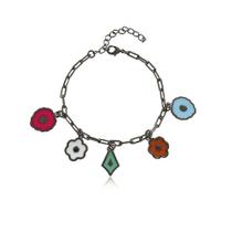 Pulseira Colorida Flor Ródio Negro Pulseira Colorida Flor Ródio Negro