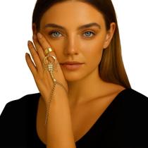 Pulseira com Anel Escorpião Dourado Feminina com Strass Luxo