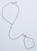 Pulseira com Anel Feminina Prata 925 Banho Ródio Pingente Estrela Lisa Pulseira com Anel Feminina Prata 925 Banho Ródio Pingente Estrela Lisa