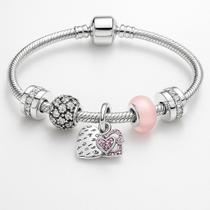 Pulseira com Berloque de Coração Rosa Mãe