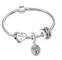 Pulseira com Berloque Estilo Pandora com Coração Rosa - JMH Sets Pulseira com Berloque Estilo Pandora com Coração Rosa - JMH Sets