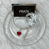 Pulseira com berloque microfone coração banhados a prata, com garantia