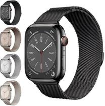 Pulseira com Bupper compatível para Apple Watch 44mm Series 4 Milanese Loop de Metal Preta