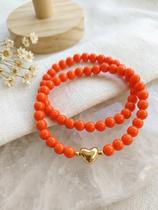 Pulseira com Coração Dourado - Kit com 2 peças Cor:Laranja Pulseira com Coração Dourado - Kit com 2 peças Cor:Laranja