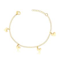 Pulseira Com Corações Lisos Intercalados Folheada A Ouro Dourada