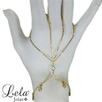 Pulseira com cristais hand chain folheado em ouro 18k