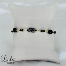 Pulseira com cristais pretos facetados folheado em ouro 18k