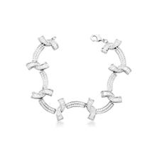 Pulseira com Curvas e Zircônias Baguetes Brancas Banhada a Ródio - 18 cm