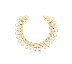 Pulseira com Duas Fileiras Lisas e Pérolas Shell Banhada a Ouro - 17,5 cm