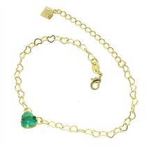 Pulseira Com Elos De Coração E Pedra Acrílica Folheada A Ouro 18K Antialérgica Na Cor Turmalina