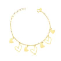 Pulseira Com Elos E Pingentes Corações Folheada A Ouro