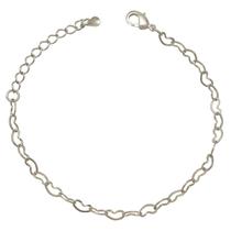 Pulseira Com Elos em Formato de Coração Folheado em Ródio Branco Softjoias Pulseira Com Elos em Formato de Coração Folheado em Ródio Branco Softjoias