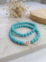 Pulseira com Miçanga de Coração - Kit com 2 peças Cor:Azul Claro Pulseira com Miçanga de Coração - Kit com 2 peças Cor:Azul Claro