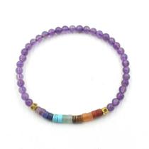 Pulseira com miçangas de várias pedras com pedras curativas e detalhes dourados Pulseira com miçangas de várias pedras com pedras curativas e detalhes dourados