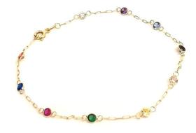 Pulseira Com Pedrinha Feminina Colorida - Ouro 18K