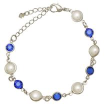 Pulseira com Pérolas e Cristais Coloridos Folheado em Ródio Branco Softjoias Pulseira com Pérolas e Cristais Coloridos Folheado em Ródio Branco Softjoias