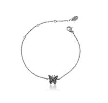 Pulseira com Pingente Borboleta Cravejada Banhado a Ródio Negro - 19,5 cm Pulseira com Pingente Borboleta Cravejada Banhado a Ródio Negro - 19,5 cm