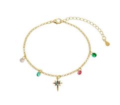 Pulseira com Pingente Coloridos e Micro Zircônias Banhada em Ouro 18K Pulseira com Pingente Coloridos e Micro Zircônias Banhada em Ouro 18K