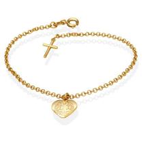 Pulseira Com Pingente Coração São Bento Folheado a Ouro 18k Pulseira Com Pingente Coração São Bento Folheado a Ouro 18k