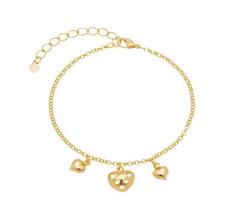 Pulseira com Pingente de Corações Banhada em Ouro 18K Pulseira com Pingente de Corações Banhada em Ouro 18K