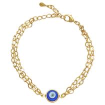 Pulseira com Pingente de Olho Grego e Corrente Dupla de Corações Folheada em Ouro 18K Softjoias