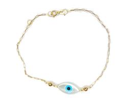 Pulseira com Pingente de ouro 18k Olho Grego 19cm