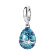 Pulseira com Pingente de Ovo de Páscoa Azul - Prata Esterlina 925