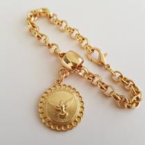 Pulseira com pingente Espirito Santo dourado elo português feminino