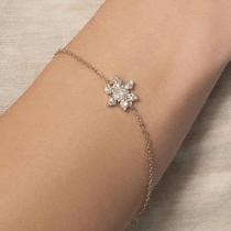 Pulseira com pingente floco de neve banhada a ouro 18k com zircônias Cód. 5521891906 TAM 19