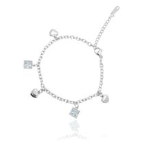 Pulseira com pingentes de coração e zircônia de aço