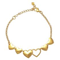 Pulseira com Pingentes de Coração Vazado e Chapeado Folheada em Ouro 18K Softjoias Pulseira com Pingentes de Coração Vazado e Chapeado Folheada em Ouro 18K Softjoias