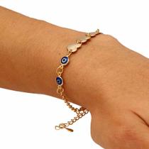 Pulseira com Pingentes de Olho Grego e Coração Chapeado Folheada em Ouro 18K Pulseira com Pingentes de Olho Grego e Coração Chapeado Folheada em Ouro 18K