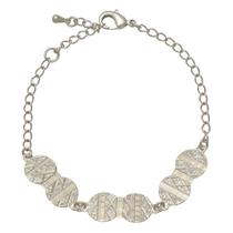 Pulseira Com Pingentes Trabalhados Folheado em Ródio Branco e em Ouro 18K Softjoias