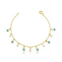 Pulseira com Pontos de Luz e Olhos Gregos Banhada a Ouro - 21 cm Pulseira com Pontos de Luz e Olhos Gregos Banhada a Ouro - 21 cm