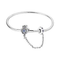 Pulseira com Trava de Coração Rosa (17-20cm) - Prata 925 - Faça Você Mesmo