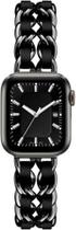 Pulseira Compatível com Apple Watch Couro Aço Trançada Preta 40mm