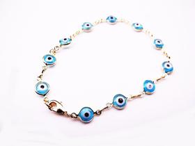 Pulseira Completa Com Olho Grego ul Claro Folheado 18k Pulseira Completa Com Olho Grego ul Claro Folheado 18k
